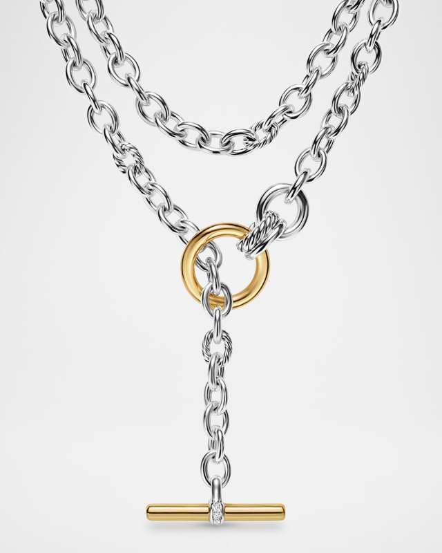 Mercer Double Row Toggle Necklace with Diamonds in Silver and 18K Gold, 5mm